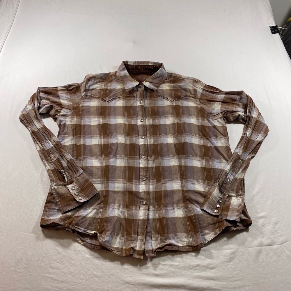 Twenty X Shirt Men’s X Large Pearl Snap Button Plaid Brown long Sleeve Shirt